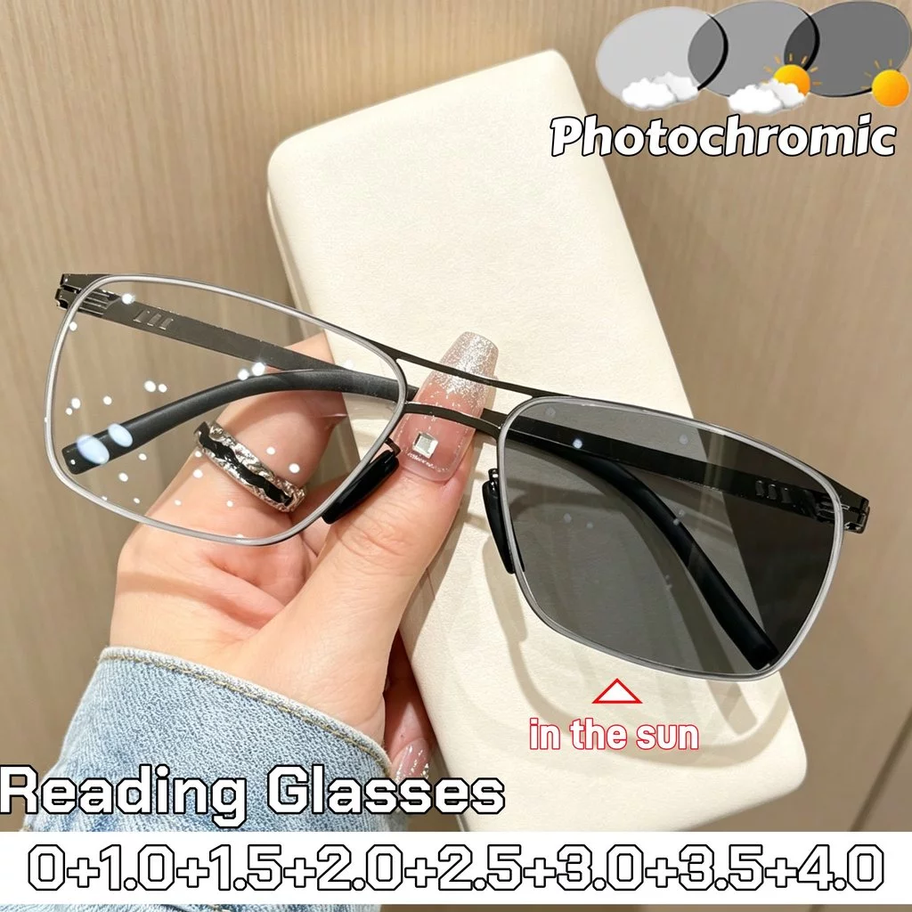 แว่นตาแฟชั่น Double Beam โลหะ กันแสงฟลูออเรสเซ็นท์และจอคอมพิวเตอร์ พร้อมเทคโนโลยี Photochromic เหมาะสำหรับการอ่านหนังสือและการทำงาน UV Protection