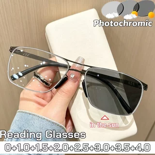 แว่นตาแฟชั่น Double Beam โลหะ กันแสงฟลูออเรสเซ็นท์และจอคอมพิวเตอร์ พร้อมเทคโนโลยี Photochromic เหมาะสำหรับการอ่านหนังสือและการทำงาน UV Protection