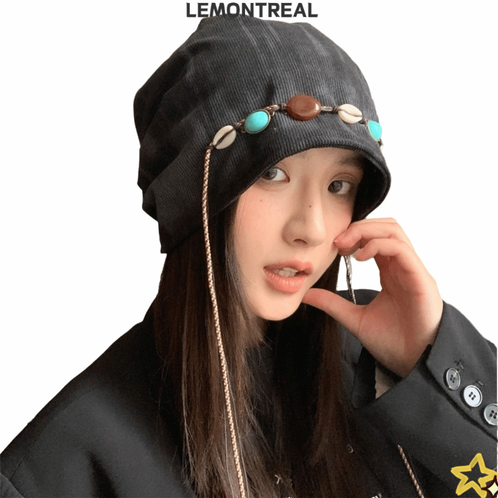 LEMONTREAL ถุงหมวก ประดับด้วยลูกปัดสไตล์โบฮีเมียน สำหรับคนสวมวงศีรษะขนาดใหญ่ ทำจากโพลีเอสเตอร์ เหมาะสำหรับผู้หญิงและวัยรุ่น