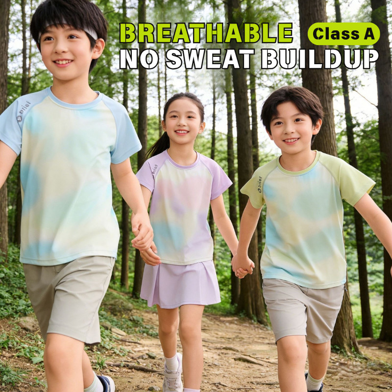 เสื้อยืดเด็กชายหญิงระบายความร้อน แห้งเร็ว สไตล์มัดย้อม เหมาะสำหรับสวมใส่ในกิจกรรมกลางแจ้งฤดูร้อน