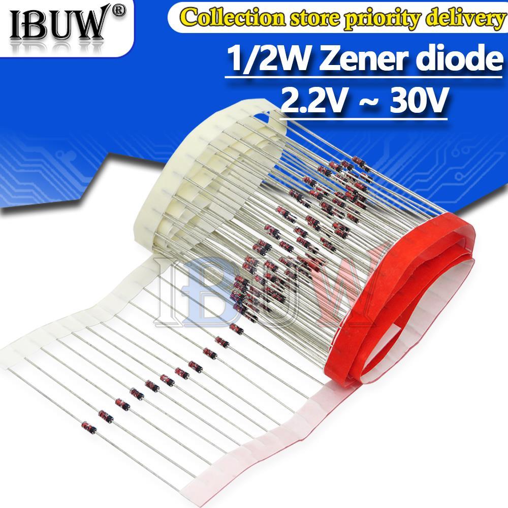 100PCS 1/2W Zener ไดโอด 0.5W 2.2V ~ 30V BZX55C2V2 BZX55C2V4 BZX55C2V7 BZX55C3V5C3V3V5C3V3V5C3V3V5C3V