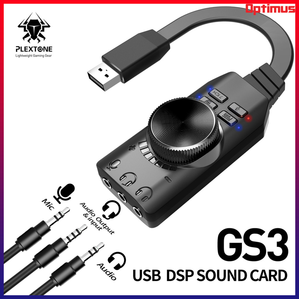 Plextone Gen2 GS3 อะแดปเตอร์การ์ดเสียง USB 7.1 ช่องเสมือนพร้อมเอฟเฟกต์เสียง PUBG & ML