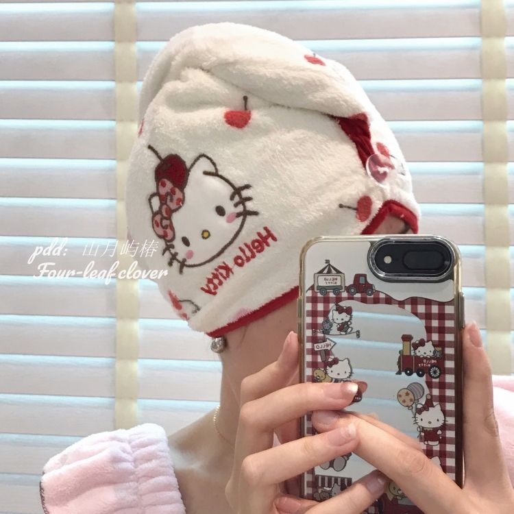 Kitty Cat Hair Drying CapKawaii Quick Dry Towel Hat Coral Fleece Super Absorbent Hair Wrap | หมวกอาบน้ําห้องน้ําแบบนุ่ม | บ้านน่ารักที่จําเป็น | พิ้งกี้ฮา