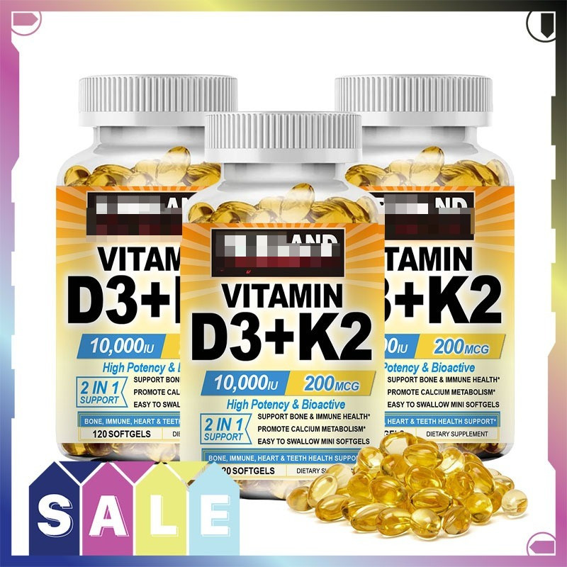 10000 IU Vitamin D3 200 mcg K2 MK7 Supplement,การดูดซึมแคลเซียม บำรุงกระดูกและกล้ามเนื้อ
