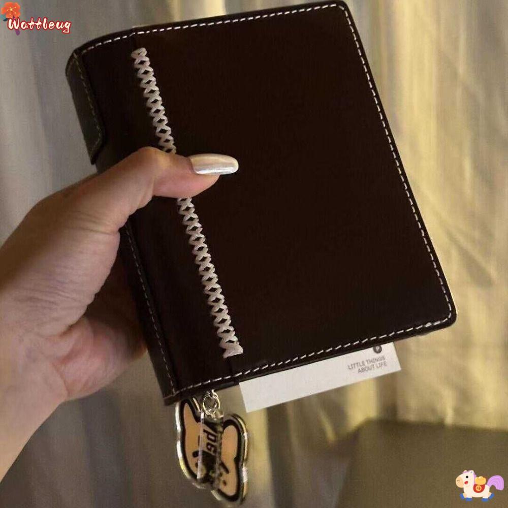 WATTLEUG สมุดโน๊ตแบบหลวม,Retro Brown A7 Travel Journal, Simple PU หนัง DIY สมุดไดอารี่นักเรียนใช้