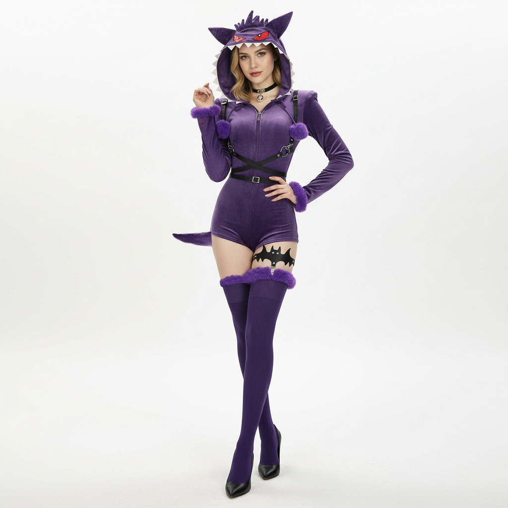 Pokémon คอสเพลย์เครื่องแต่งกาย Gengar Gijinka ชุดอะนิเมะและเกมบทบาทเล่นเครื่องแต่งกายสําหรับผู้หญิง 