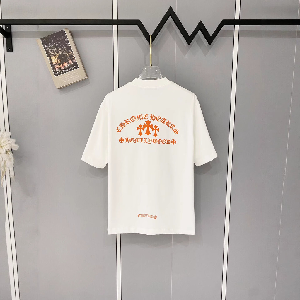 HHKB Chrome Hearts Summer high-weight printed distressed short-sleeve shirt for couples T Shirt deli