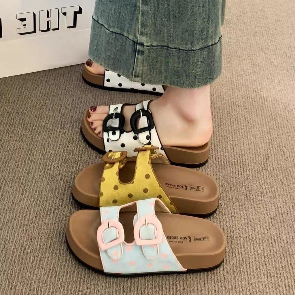 Polkadot หนาSoled Birkenstock รองเท้าแตะผู้หญิง 2026 Polka Dot รองเท้าแตะผู้หญิงเพิ่มความสูงแฟชั่น All-Match Flip-Flops Outing รองเท้าแตะ