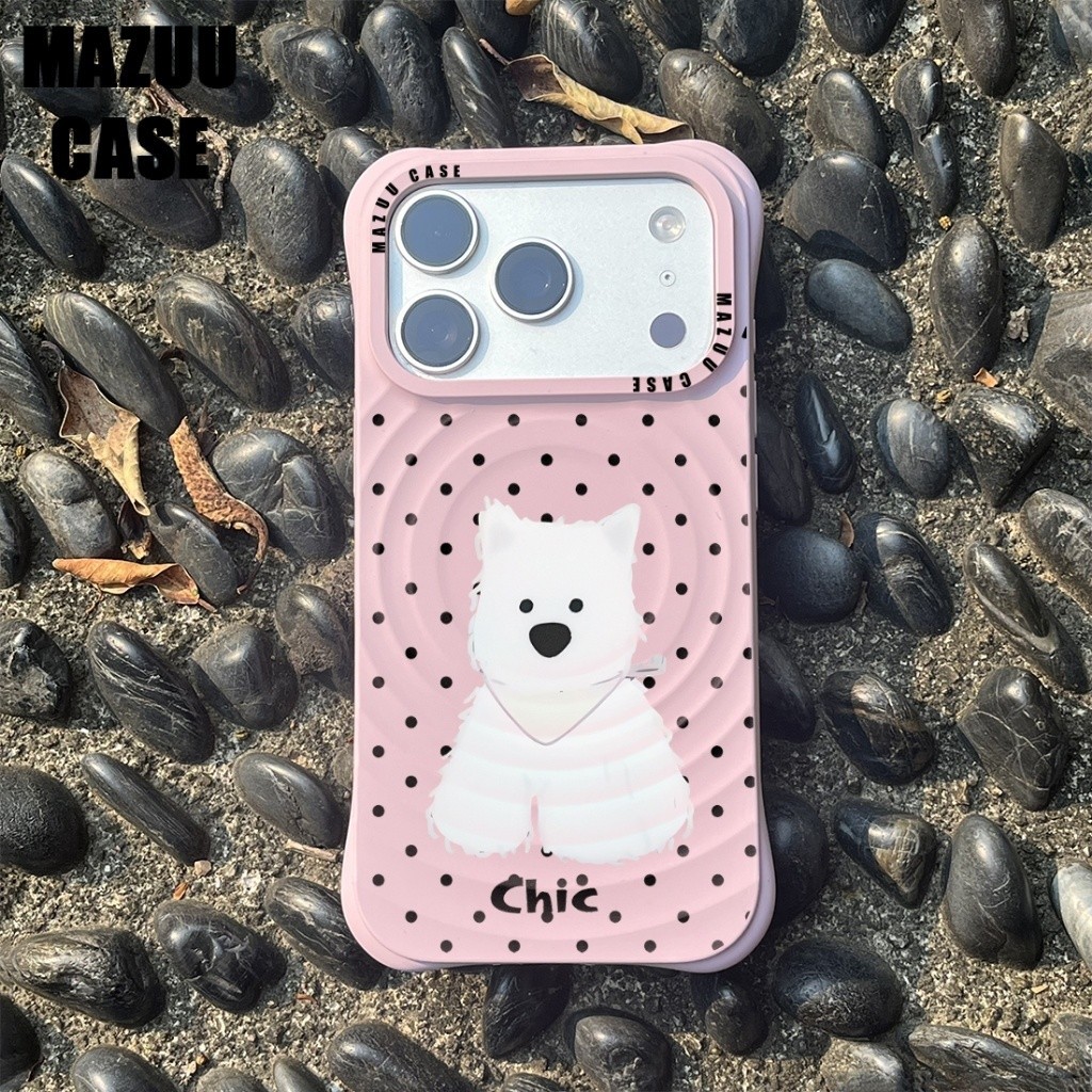 เคสแม่เหล็กไอโฟน ซิลิโคนสีชมพู ลายสุนัขเวสตี้ลายจุด คลื่น รูปที่ 3