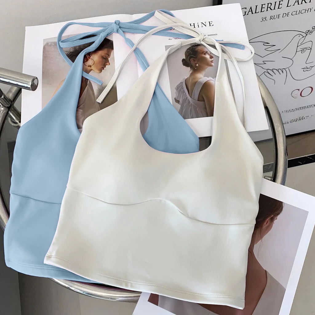 【YOGATRUTH】(พร้อมแผ่นรองเสริมแบบถอดไม่ได้) เสื้อกล้ามโยคะ/สปอร์ตบราแบบสายคล้องคอ เหมาะสำหรับออกกำลังกายในยิมและเต้นรำ