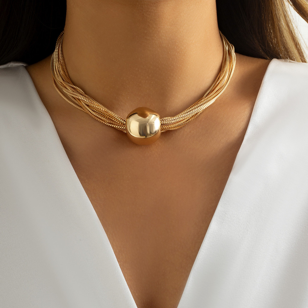 สร้อยคอสไตล์Hip-Hop อินเทรนด์ Multi-Layer Chain Clavicle และ Classy Ball ไม่ซ้ำใคร NW2B