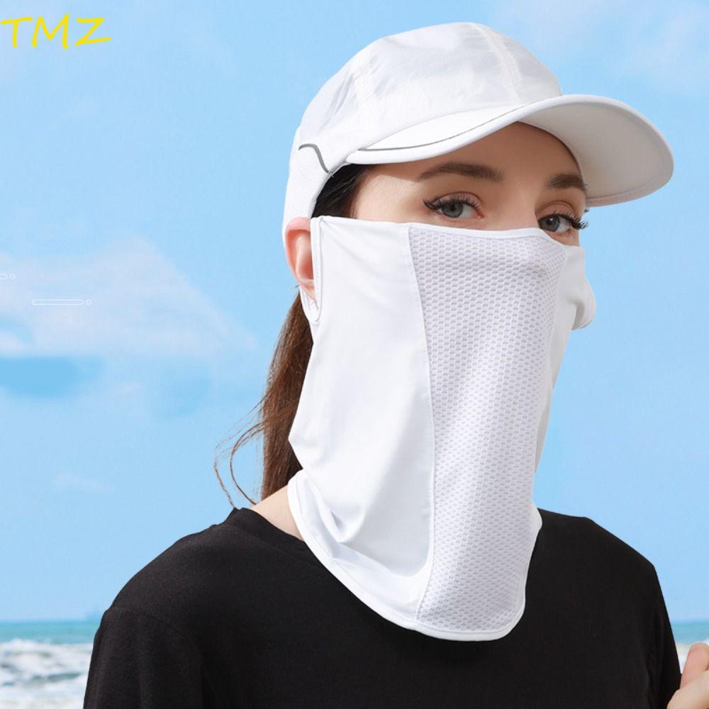 TMZ14968 หน้ากากผ้าไหมน้ําแข็ง,สีทึบป้องกันรังสียูวีใบหน้าปก,ระบายอากาศอาทิตย์หลักฐานเอี๊ยมแขวนหูคอห