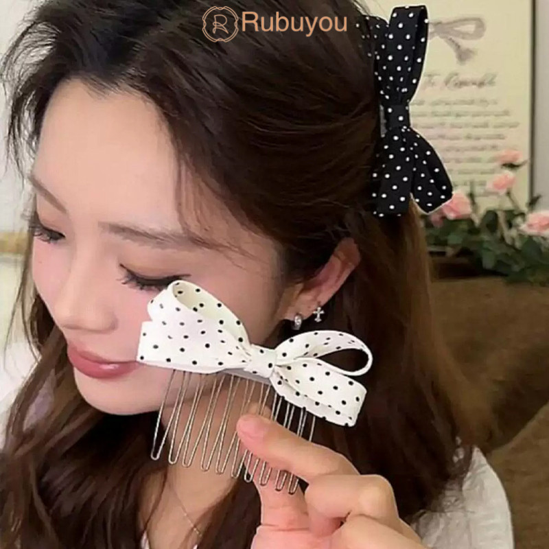 Rubuyou 2026ใหม่ กิ๊บติดผม ประดับโบว์ ลายจุด หวาน ละเอียดอ่อน สไตล์เจ้าหญิง นักเรียนสำหรับผู้หญิงเครื่องประดับผมแฟชั่น