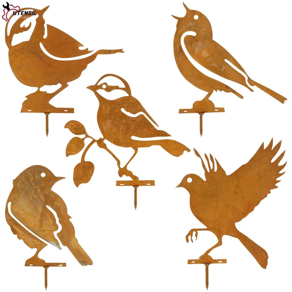 5 ชิ้น Rusty นกตกแต่งโลหะนก YARD Decor ติดตั้งง่าย YARD Art ประติมากรรม SHOPSBC4837