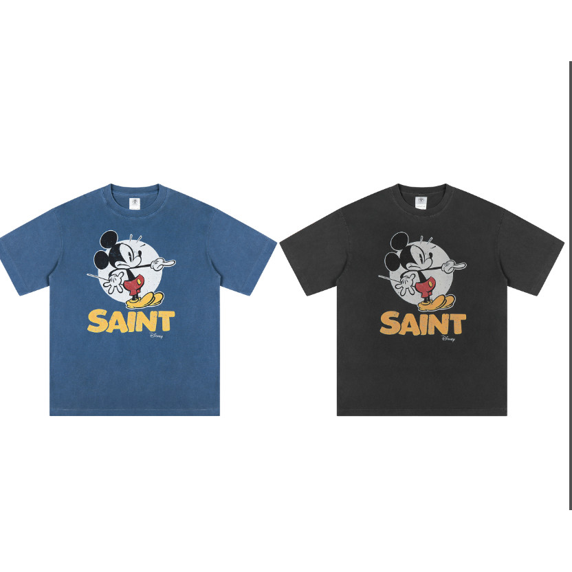 High Street สไตล์ Distressed l Fantasy Magic พิมพ์เสื้อยืดแขนสั้น Casual All-Match หลวม Dropped ไหล่ Unisex Top
