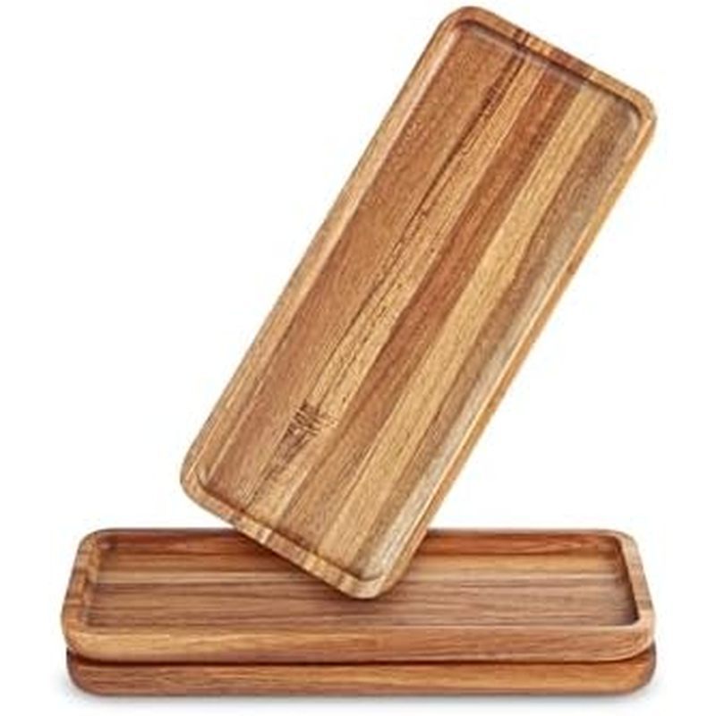 Anyvape Acacia Wood Serving Trays, Set of 3 Wooden Serving Platters for Home Decor, Food, Cheese, Fr