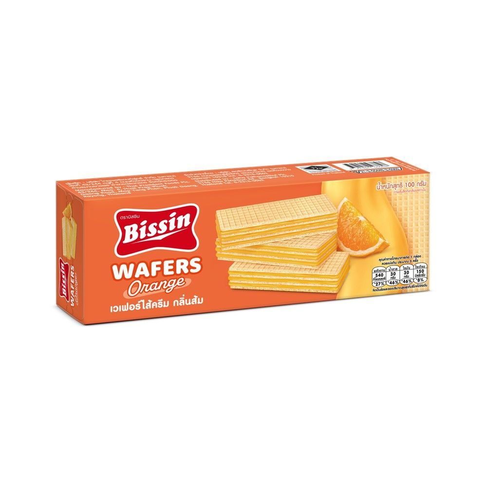[สินค้าส่งด่วน] บิสชิน เวเฟอร์ รสส้ม 100 กรัม BISSIN WAFERS ORANGE 100 G.