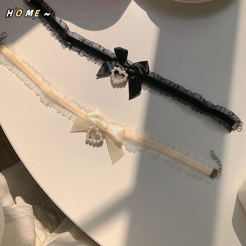 NewHOME Vintage Lace Heart Choker Gothic Bow Nelace Girls Uniform Accessories