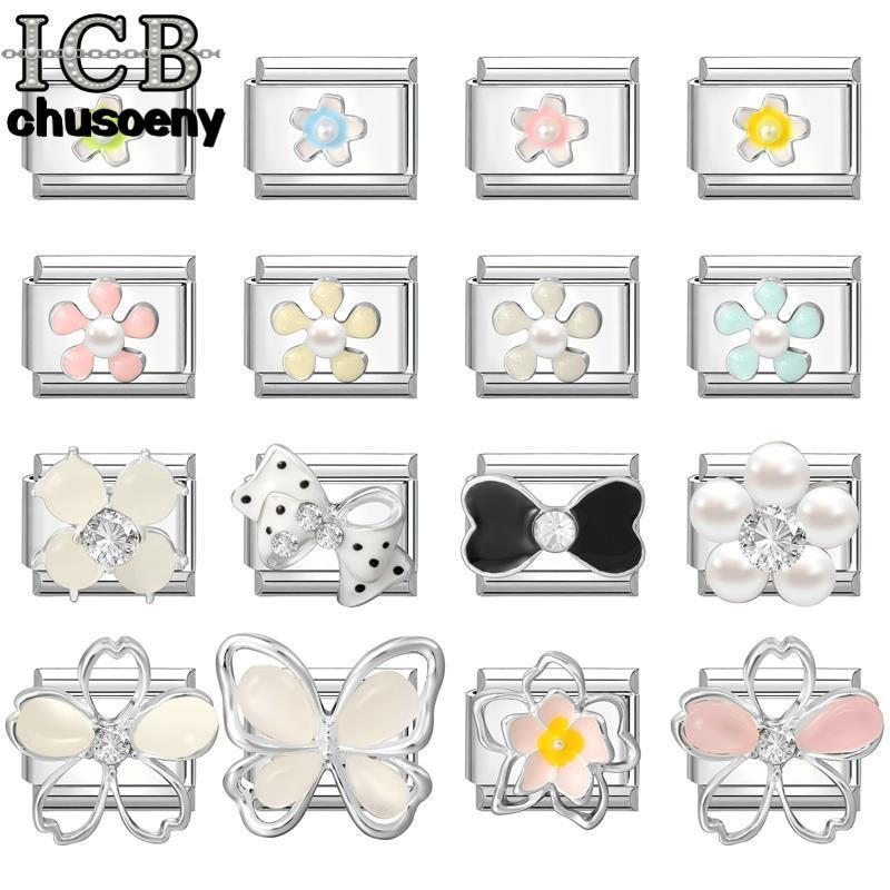 ไอซีบี ดอกไม้ที่มีสีสันโบว์อิตาลีเสน่ห์สร้อยข้อมือพอดี9มิลลิเมตรสร้อยข้อมือสแตนเลส ทําเอง เครื่องประดับทําอุปกรณ์บุคลิกภาพโมดูลสร้อยข้อมือเครื่องประดั