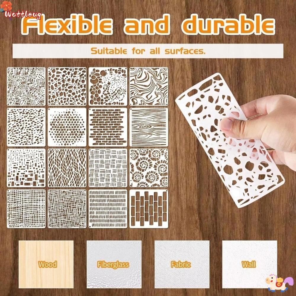 WATTLEUG 16pcs Craft Stencils, Textured Hollow-out ภาพวาด Stencils, Creative Reusable Layered Drawin