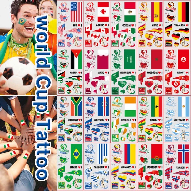 10 ชิ้น/เซ็ตกันน้ําธงชาติรอยสักชั่วคราวสําหรับ 2026 ฟุตบอลโลก – สติกเกอร์ใบหน้าและร่างกายสําหรับแฟนฟุตบอลตกแต่งวันตรง
