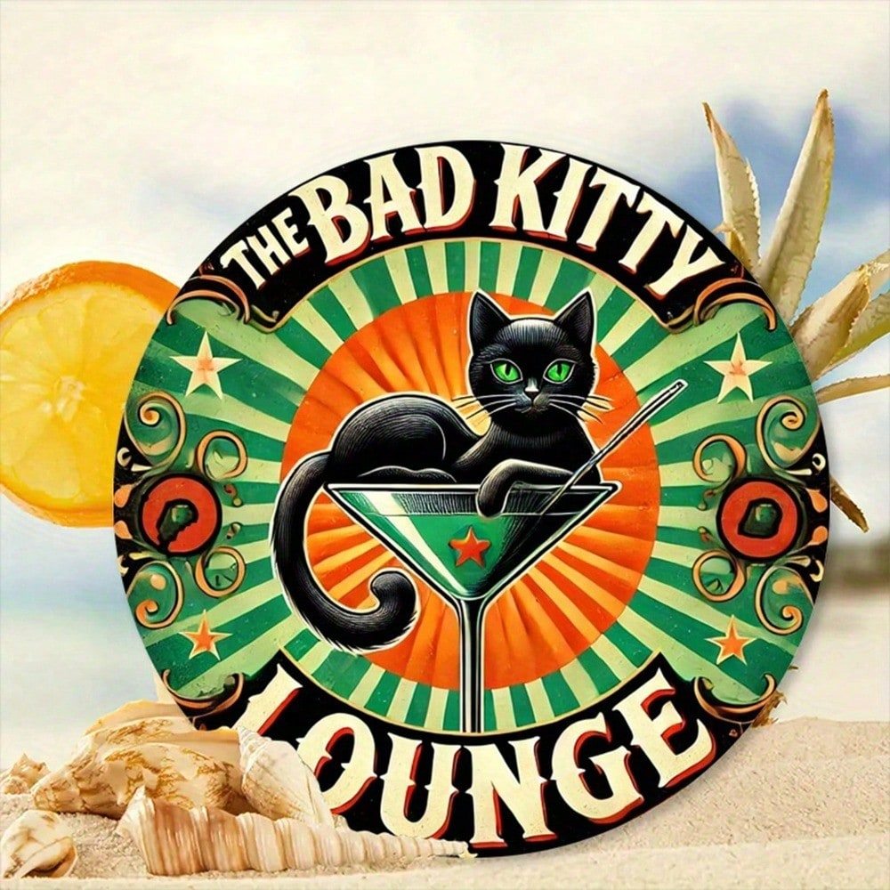 CIFbuy Vintage Cat Wall Art Bad Cat Salon Retro ป้ายโลหะตกแต่งบ้าน