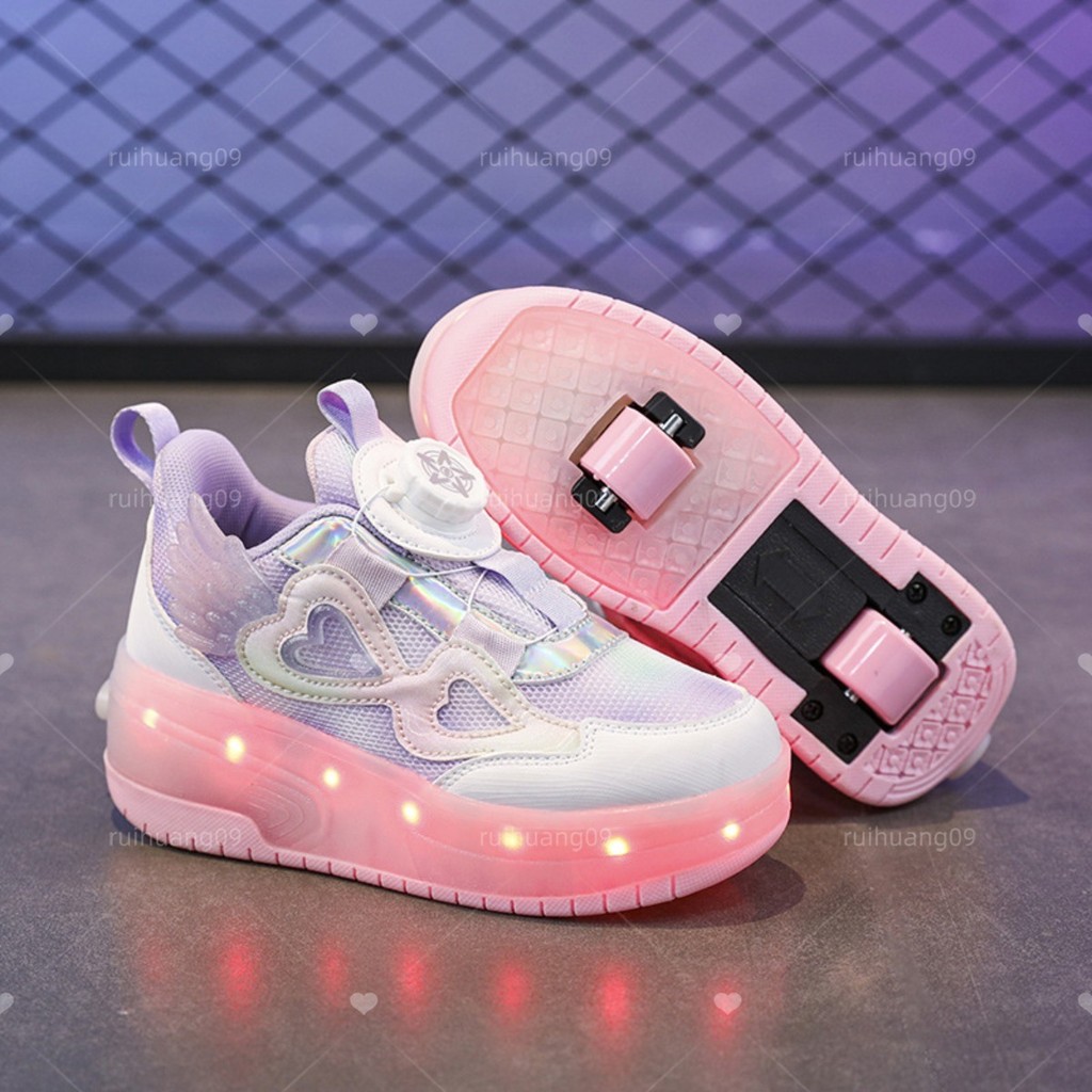 Runaway Shoes Student Two-Round Generation กระพริบ Roller Skate Shoes Girls Mesh Runaway Shoes