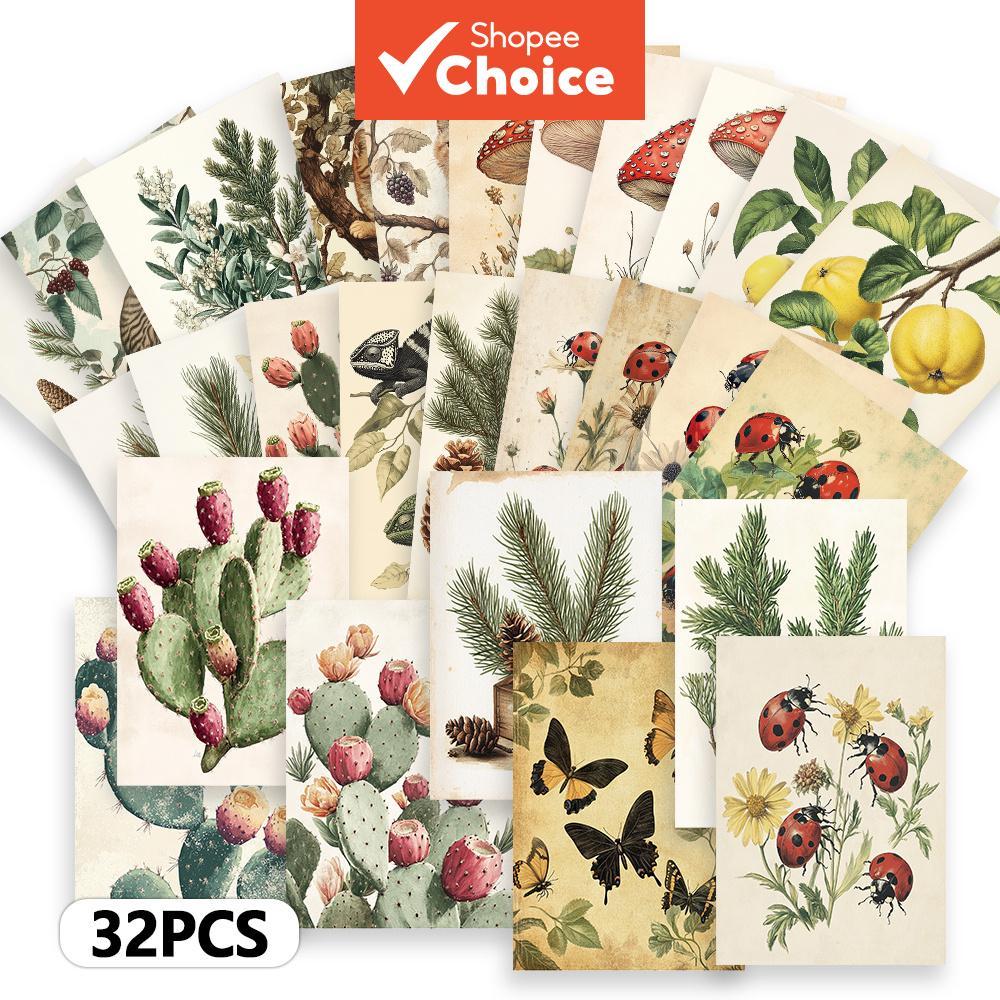 โปสการ์ด Flora And Fauna วินเทจ 32 ชิ้น, ช่องเสียบการ์ดหนา, การพิมพ์ความละเอียดสูง, สติ๊กเกอร์ตกแต่ง, ของที่ระลึก, สะสมและมีจดหมาย