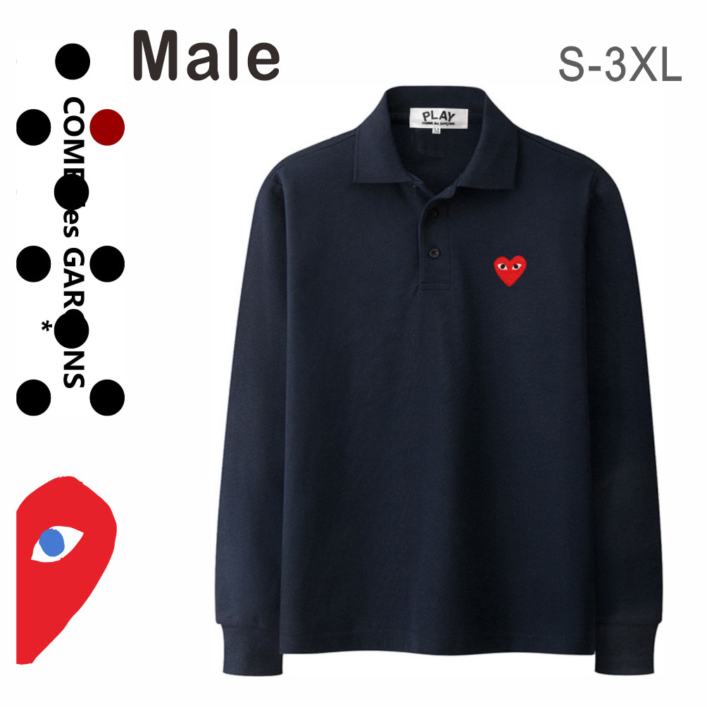 เล่นผ้าฝ้าย 100% ปักหัวใจเสื้อโปโลผู้ชายแขนยาว S-3XL Casual Daily แฟชั่นสวมใส่ 6N-MayPL-D