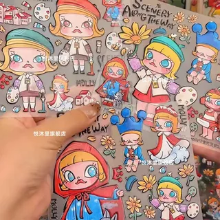 Pop Mart Molly สติ๊กเกอร์ตกแต่งสติ๊กเกอร์แต่งเล็บ diy คอมพิวเตอร์แท็บเล็ตเคสโทรศัพท์คู่มือสติ๊กเกอร์