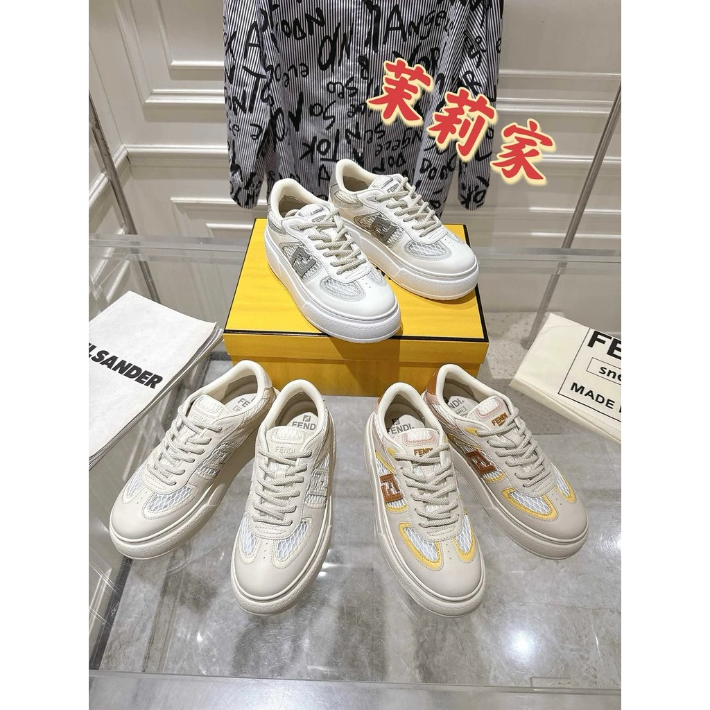 ((Jasmine) High Ding FENDI Home 25s s Match Series รองเท้าผ้าใบหนาSoled รองเท้าสีขาวหนาSoled