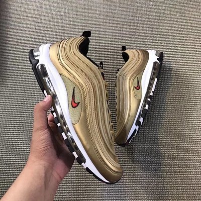 Max 97 OG "La silver" Bullet Toe Gold Air Cushion รองเท้าวิ่ง 3M รองเท้าผู้ชายสะท้อนแสงรองเท้ากีฬาระ