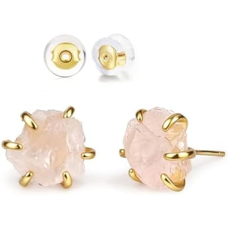Citrine Earrings, Natural Raw Gemstone Earrings for Women, Prong Setting Stud Earrings Birthstone Cr