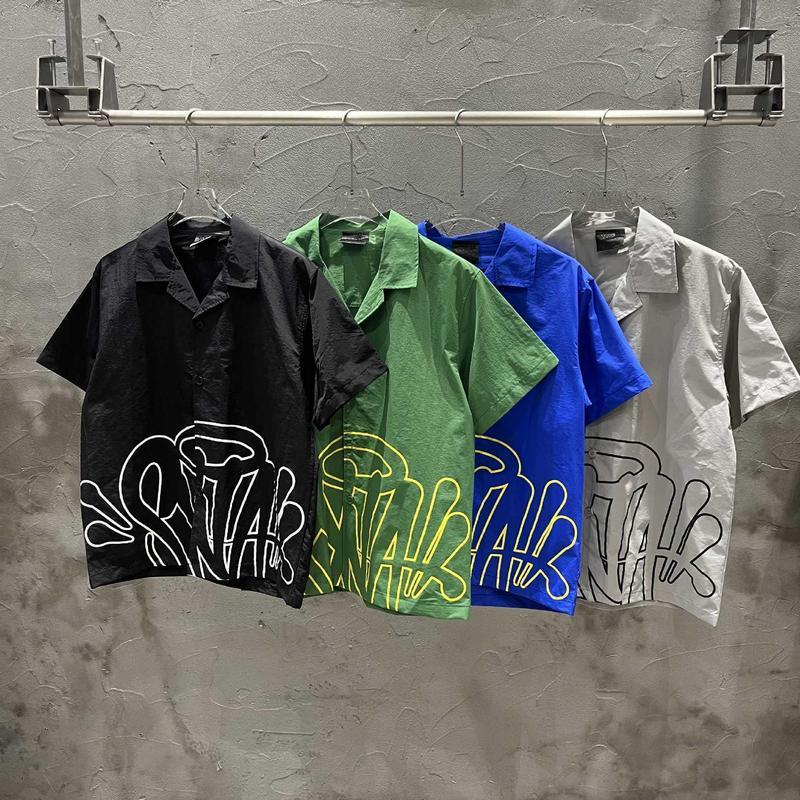 Synorld American drip Hip Hop พิมพ์ตัวอักษรผู้ชายผู้หญิงเสื้อแขนสั้น High Street กางเกงขาสั้นหลวมชุด