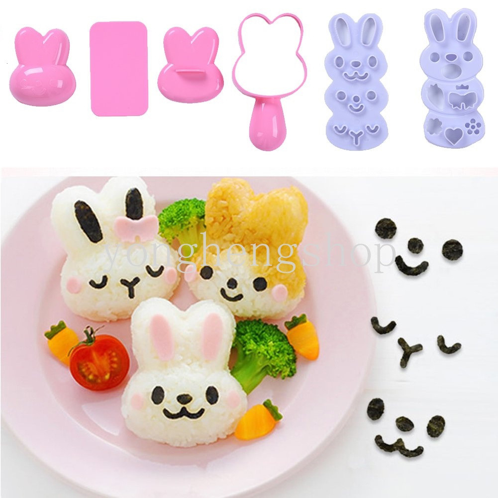 4 ชิ้น/เซ็ตการ์ตูนกระต่ายรูปข้าวปั้นแม่พิมพ์ DIY อาหารตกแต่งเครื่องทําซูชิเด็กโปรดปรานอาหารกลางวัน