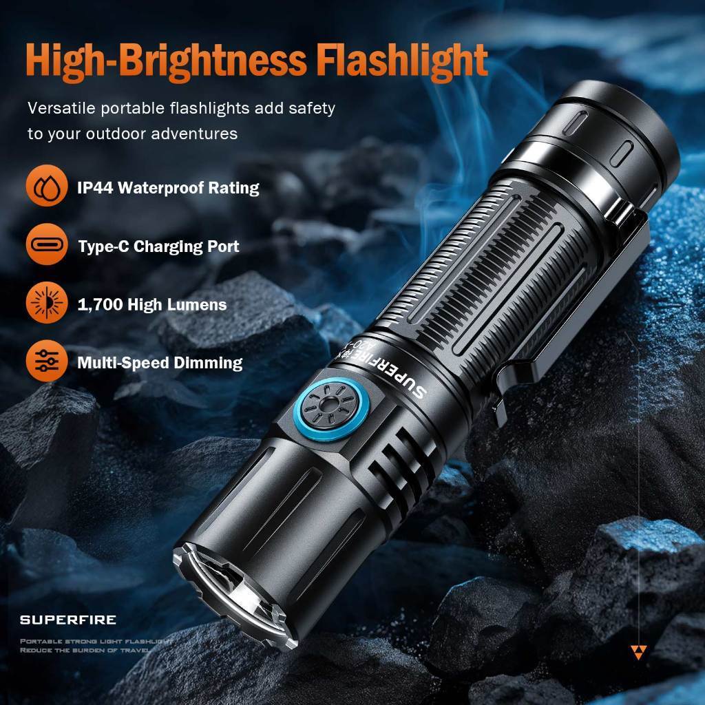 SUPERFIRE A20-X 20W ไฟฉาย LED แบตเตอรี่ 4000mAh ชาร์จได้ สว่างสูง ไฟทำงาน พกพาสะดวก — صورة 2