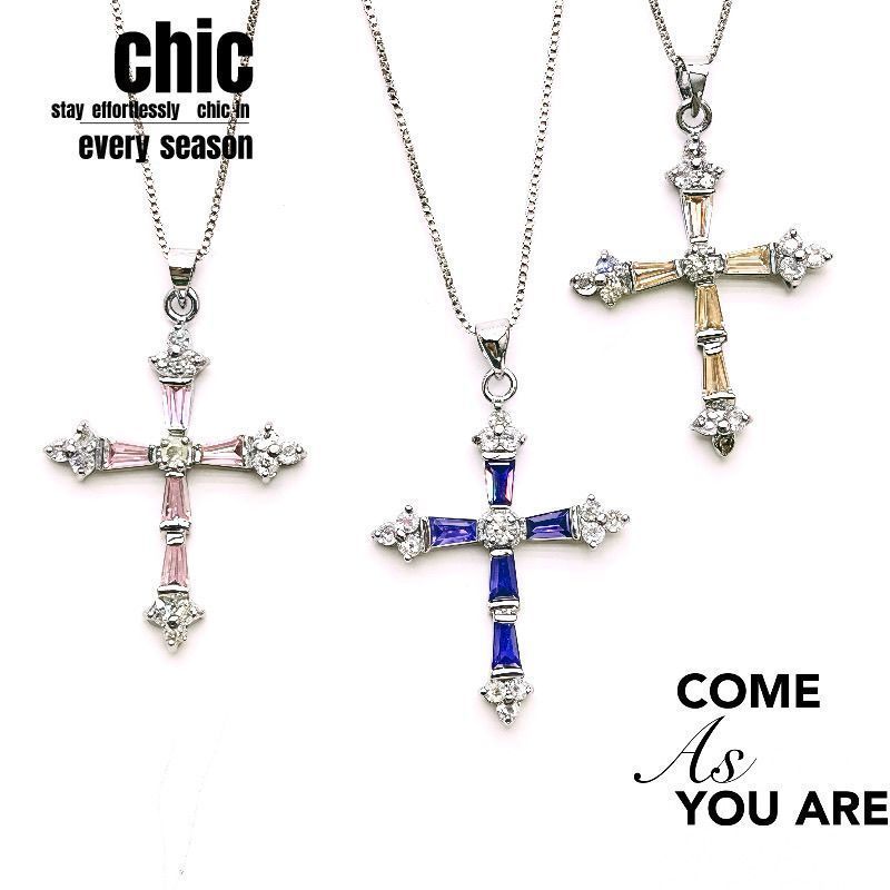 สร้อยคอข้ามสาวร้อนอุตสาหกรรมหนักโกธิคยุโรปอเมริกัน y2k Niche Design Clavicle Princess ไม่จางหาย 5/7/