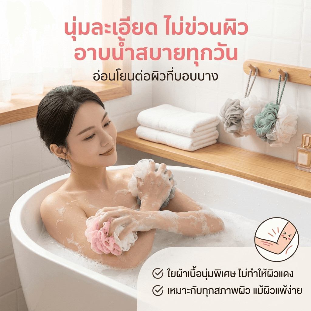 ที่ขัดตัวอาบน้ำ ใยขัดผิวหนานุ่ม ใช้ได้ทุกสภาพผิว สำหรับใช้ในครอบครัว คุ้มค่าสุด ส่งฟรี