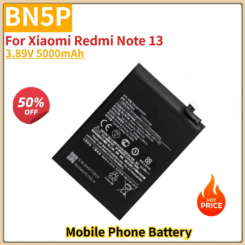 ความจุสูง BN5P แบตเตอรี่ 3.89V 5000mAh สําหรับ Xiaomi Redmi หมายเหตุ 13 ยี่ห้อใหม่คุณภาพสูงเปลี่ยนแบ