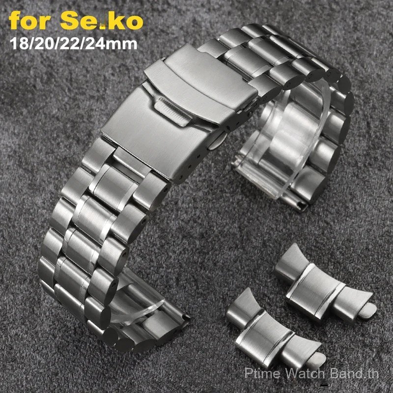 18/20/22/24mmSolid สแตนเลสสายนาฬิกาโลหะโค้ง End Double Press พับหัวเข็มขัดสร้อยข้อมือนาฬิกาสําหรับ S