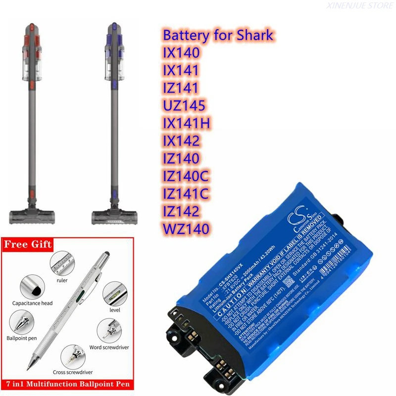 แบตเตอรี่เครื่องดูดฝุ่น 2000mAh XFBT620 สําหรับ Shark IX140, IX141, IZ141, UZ145, IX141H, IX142, IZ1