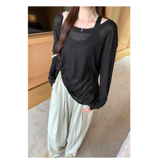 B&R พร้อมส่ง เสื้อคลุมกันแดดผ้าบางเซ็ต 2 ชิ้น สำหรับผู้หญิง ฤดูร้อน เสื้อยืดแขนยาวเสื้อกล้ามสไตล์ชิลๆ ขนาดM-2XL
