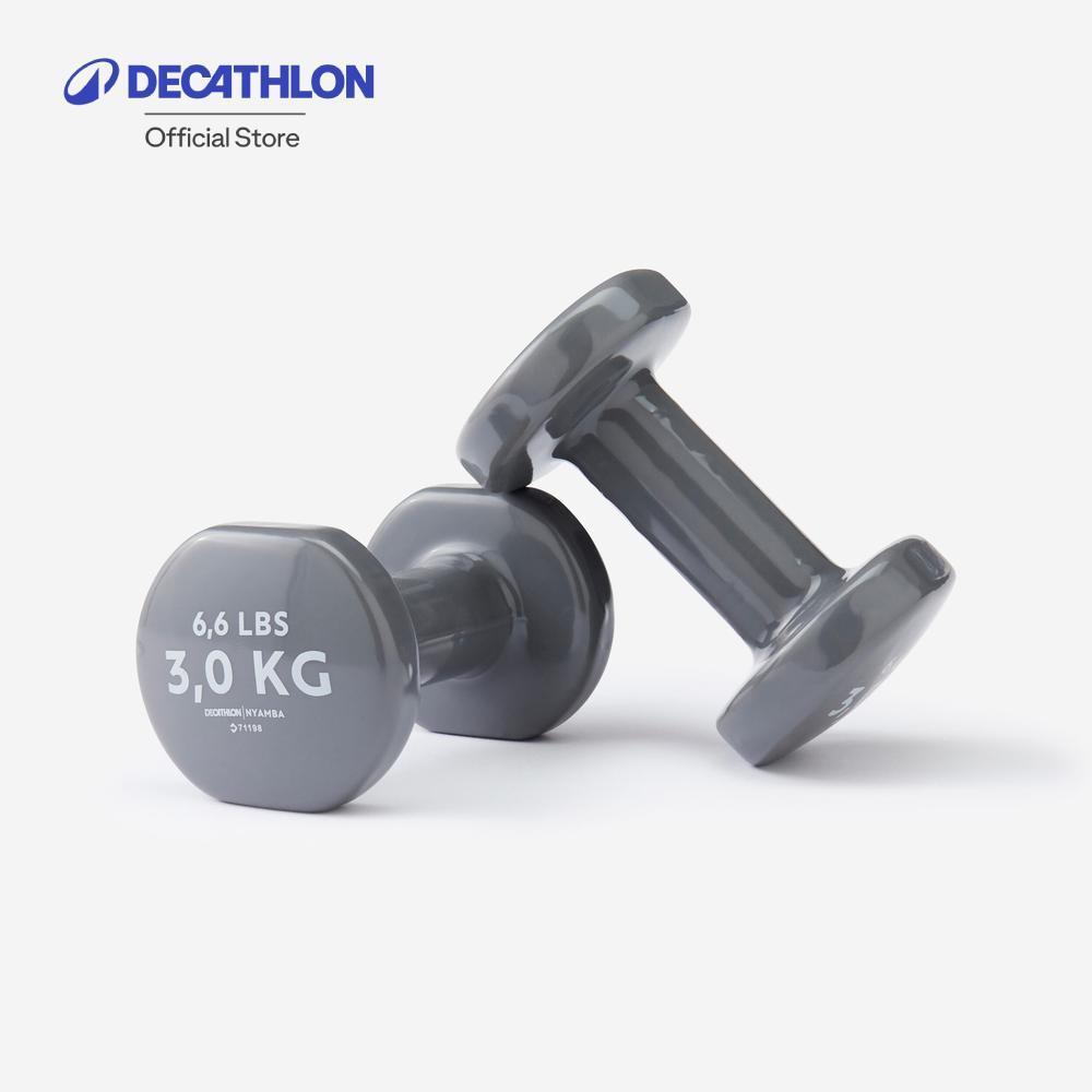 Decathlon 3 Kg Fitness Dumbbells Twin-Pack, Partially Recycled Cast Iron ดัมเบลแพ็คคู่ขนาด 3 กิโลกรัม - Grey