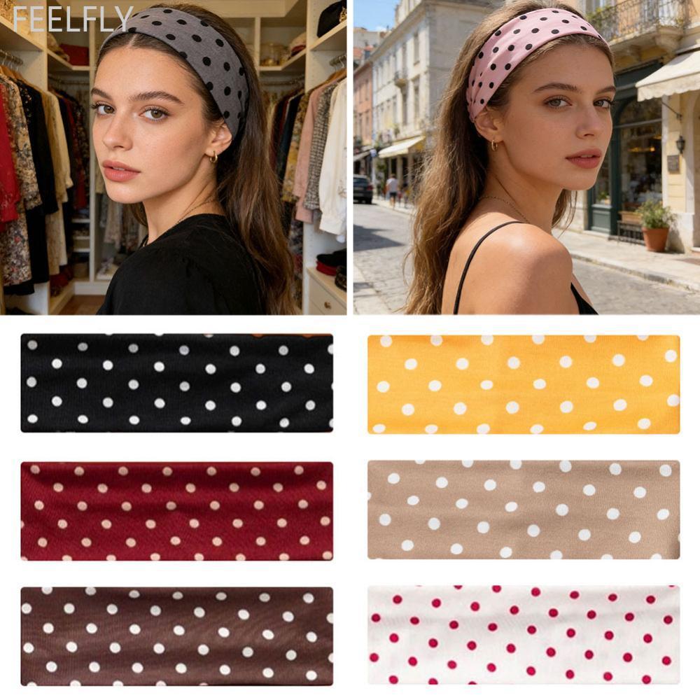 FEELFLY Retro Polka Dot ที่คาดผมกว้างยืดหยุ่นดูดซับเหงื่อผมสําหรับผู้หญิงโยคะกีฬาออกเดทเครื่องประดับ