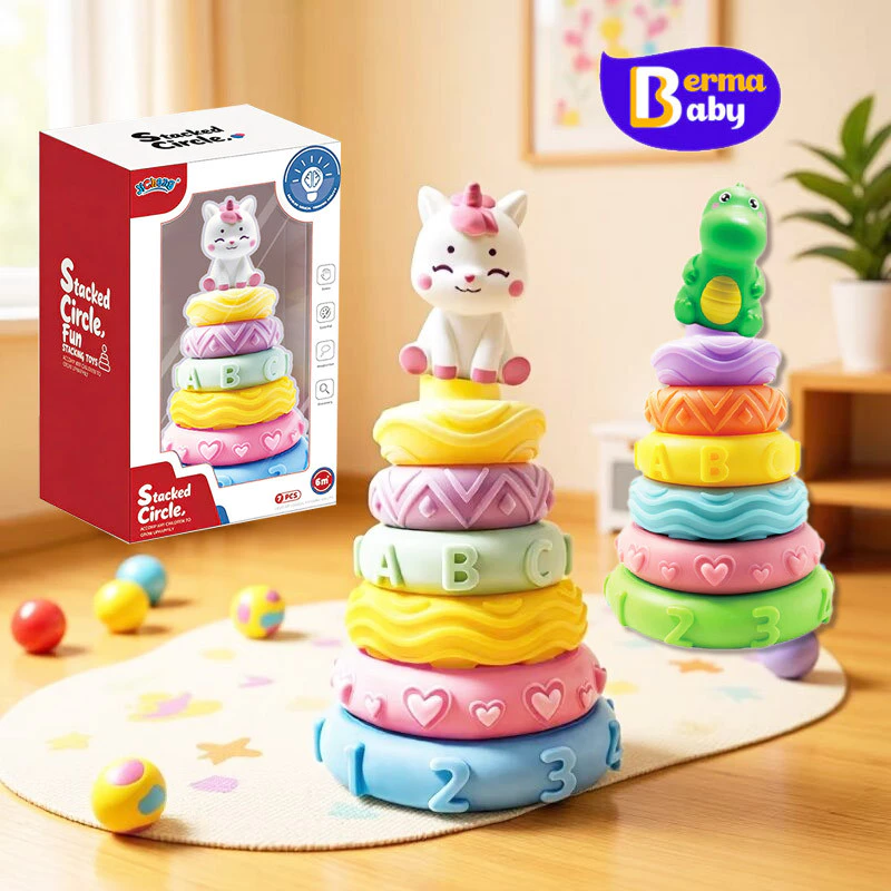 Berma Baby ของเล่นห่วงเรียงซ้อน ห่วงเจดีย์สวมหลัก ห่วงหลากสี ของเล่นเพื่อการศึกษา อายุ 1-3 ปี
