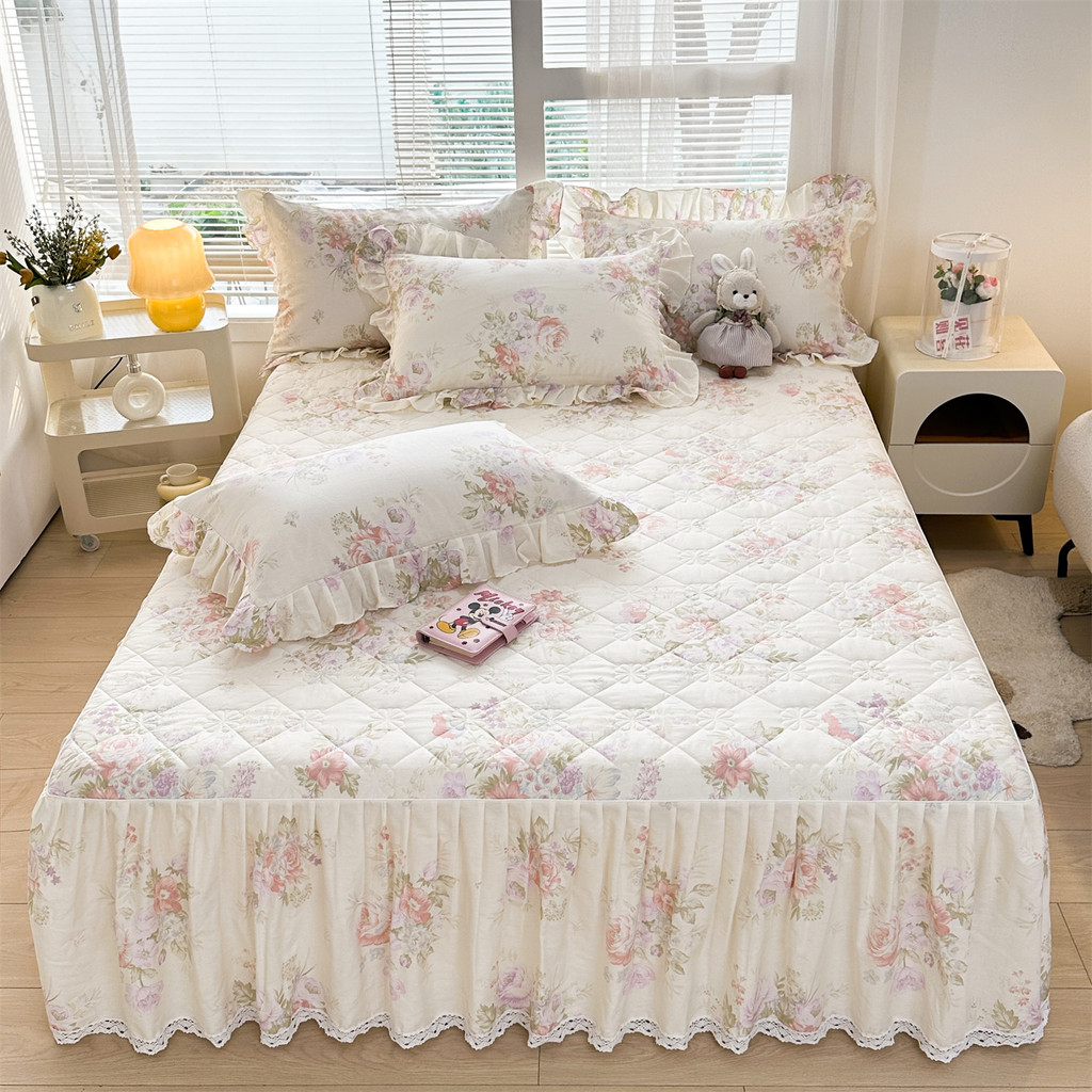 ผ้าปูที่นอนสไตล์ Bed Skirt ผ้าคอตตอน 100% ผ้าห่มผ้าใยสังเคราะห์ ลายดอกไม้สดใส ระบายอากาศดี กันไรฝุ่น พร้อมส่ง 3.5 ฟุต 5 ฟุต 6 ฟุต 6.5 ฟุต