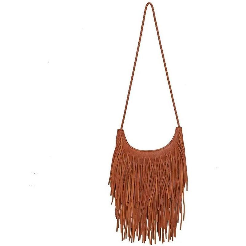 Vintage สไตล์ผู้หญิง Bohem Hobo Fringed พู่ ShoulderBag หนัง PU CrossbodyBagVintage มือกระเป๋า Hobo 