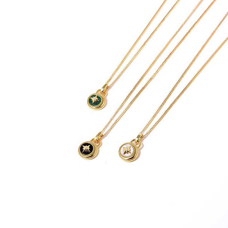 Agate 925 สร้อยคอเงินสีขาว Star นกยูงสีเขียวสีดํา Mother-Dughter หรูหรา Moon Glossy ยุโรปอเมริกัน Ch