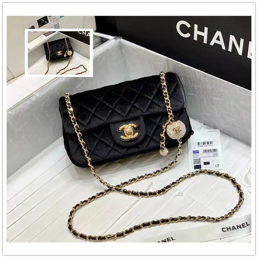 CHANEL AS86/AS87 Crystal Diamond Small Golden Ball Square Fat Chain Bag