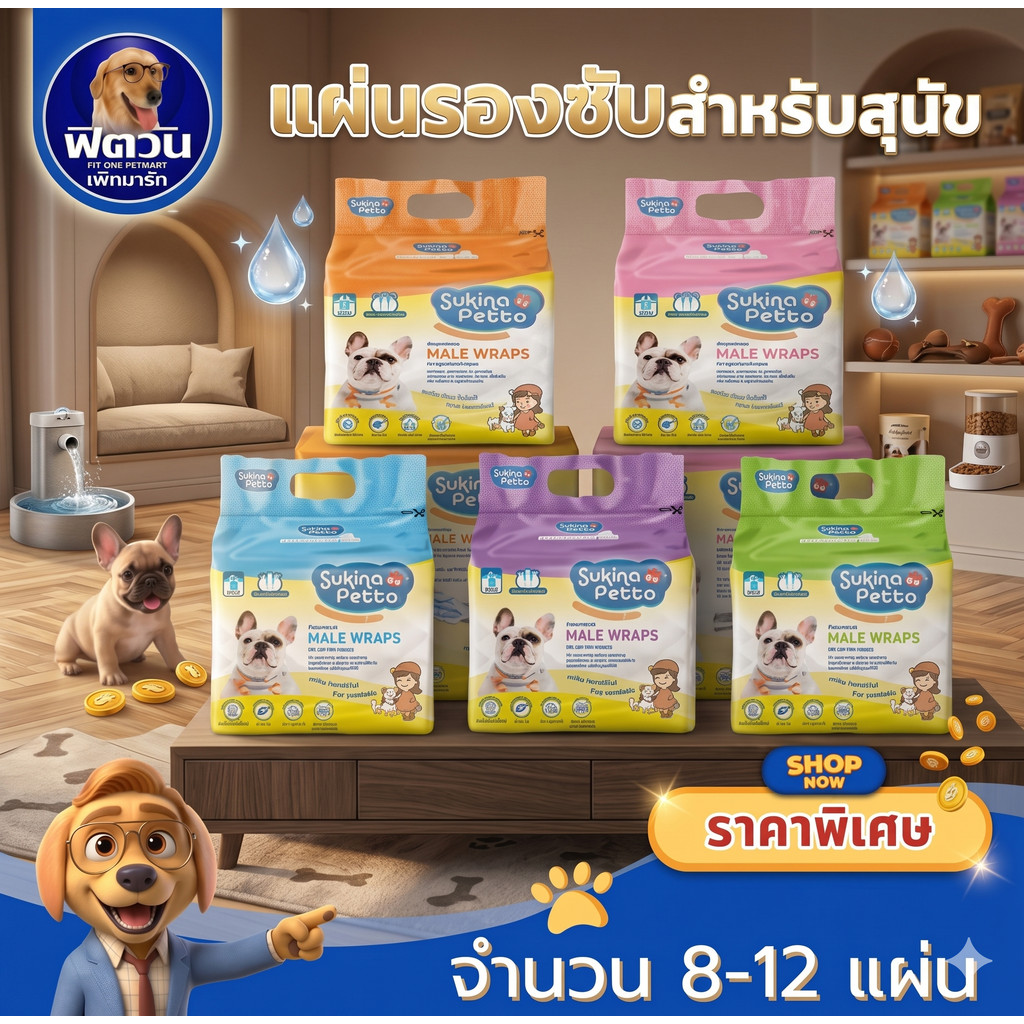 Sukina Petto โอบิผ้าป้องกันฉี่สุนัข (ตัวผู้) S XL{ผ้าอ้อม/แผ่นรอง}